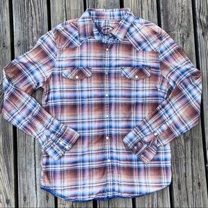 Kira Brown plaid pearl snap